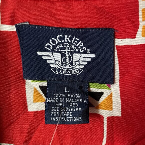 Vintage Dockers By Levis Red Geo 90's Button-Up Shirt L West Aztec Dead Stock - Picture 5 of 12